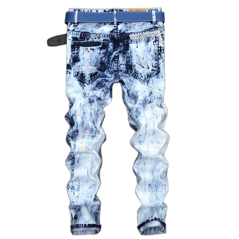 

Wholesale- MORUANCLE Designer Mens Ripped Patchwork Jeans Joggers Fashion Male Blue Denim Pants Printed Distressed Stone Washed Trousers