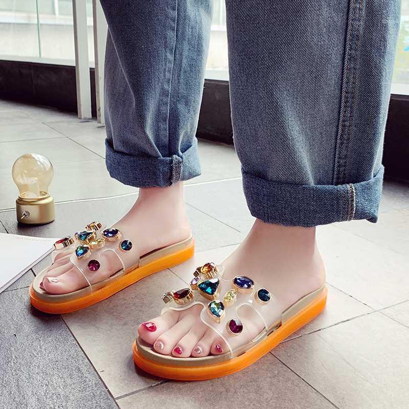 

Slippers female 2020 summer new fashion rhinestone sandals sandals versatile female1, Blue