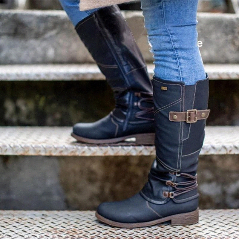 

2020 Winter Shoes Women Boots Basic Mid-Calf Boots Round Toe Zip Platform Decor Female Shoes Warm Zipper Botas Mujer #Pp0V, Black