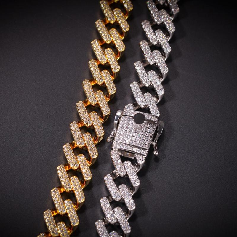 

Hot Selling 14Mm Hip Hop Men Striped Maimi Cuban Bracelet Chain Silver Plated Gold Iced Out Cubic Zircon Bling Jewelry Anklet