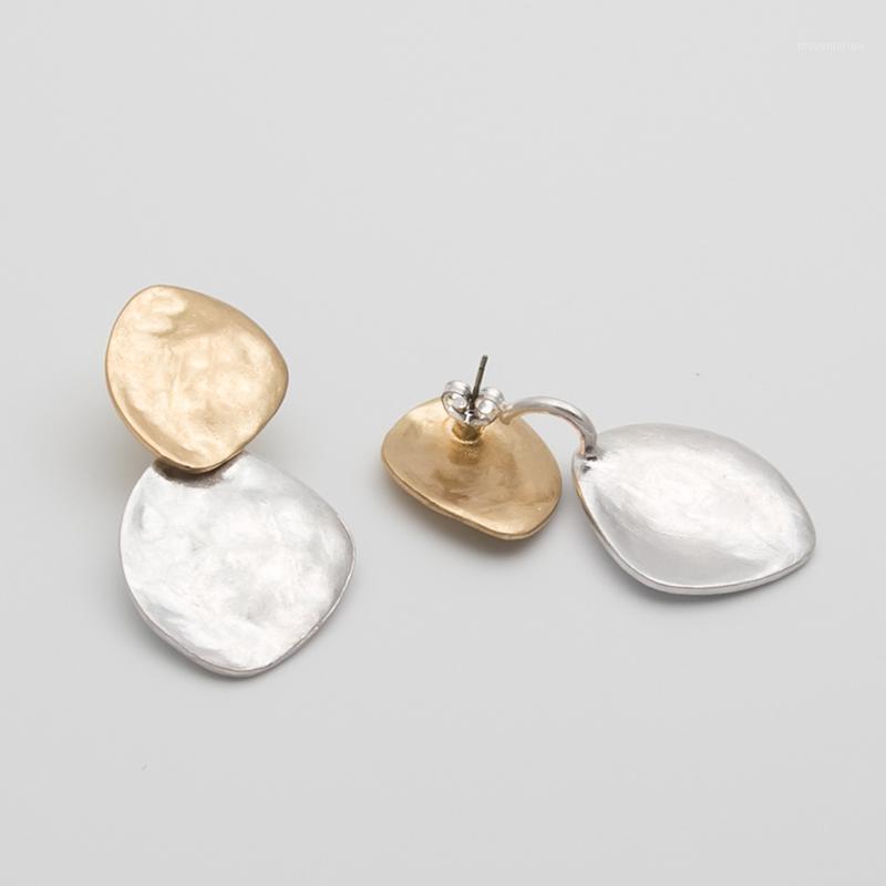 

SRCOI Retro Trendy Double Irregular Metal Drop Earrings Simple Geometric Gold Silver Color Punk Earring Vintage Femme Accessory1