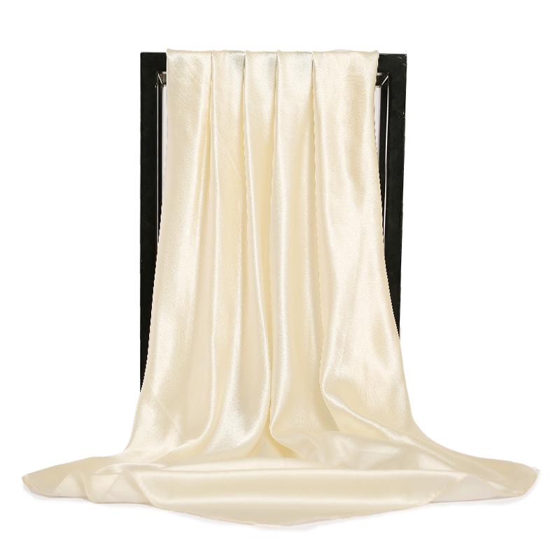 

Solider Color Black Women Square Silk Scarf Wraps Autumn Winter Sjaal Luxury Large Satin Scarves Muslim Head Scarf 90*90cm