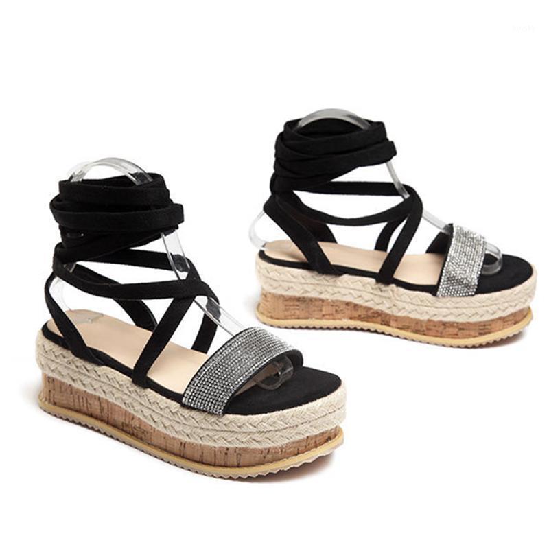 

Summer 6cm wedge high heel sandals fashion open toe platform ladies sandals shoes high heels cross straps1, Black