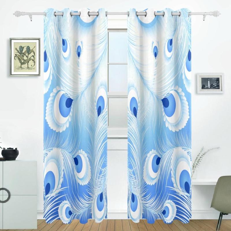 

Peacock Feather Curtains Drapes Panels Darkening Blackout Grommet Room Divider for Patio Window Sliding Glass Door 55x84 Inches, As pic