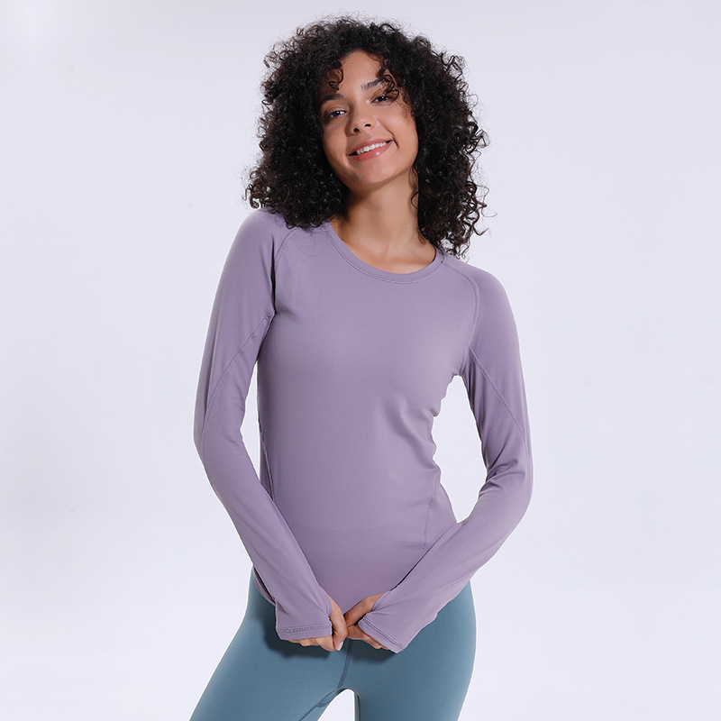 

afk-&#lu shirts long sleeve solid color quick dry body training gym clothes women sexy fashion sports wear with logo, Li ming ash