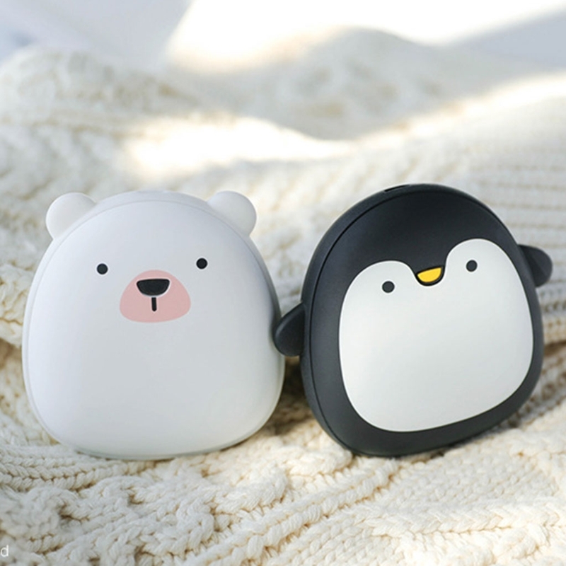 

Cute Cartoon Penguin Polar Bear Electric Hand Warmers USB Rechargeable Double-Side Heating Pocket Power Bank Warmer Y1207