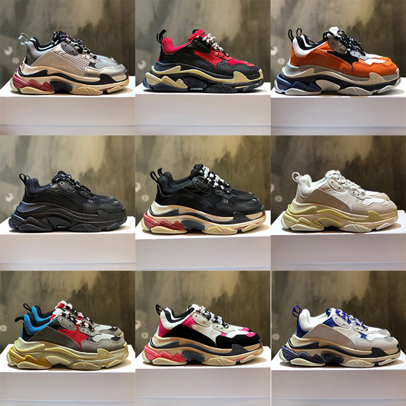 

Triple S Sneakers Designers Platform Mens Womens running Shoes tennis flat Paris 17FW Triple White Black Pink Vintage Dad Trainers Outdoor, 9 shoe box