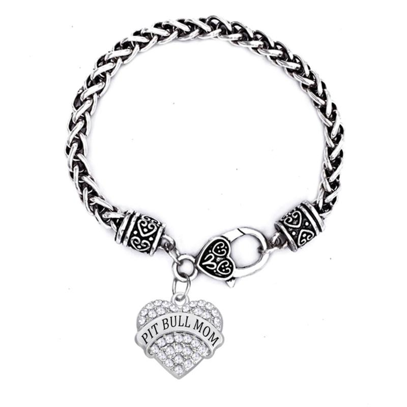 

Dropshipping Yiwu Factory Sale Stylish Crystal Heart Rhinestone Stone Pit Bull Mom Bracelets