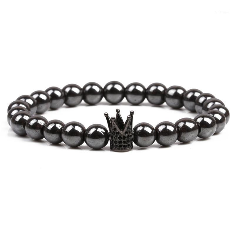 

Natural Stone Black Hematite Crown Metal Magnetic Therapy Bracelets for Arthritis Pain Relief Radiation protection1