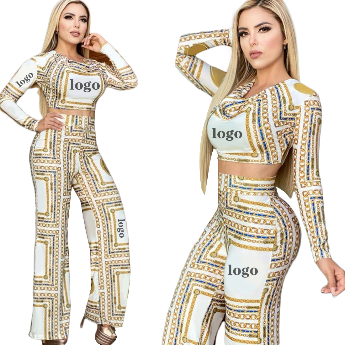 

Women Tracksuits Brand Designer Letters Print Chain Pattern Lady Sport Suit Comfortable Fashion Casual Two Pieces Set Small Sweet Wind Sweatsuits High Quality, Yellow