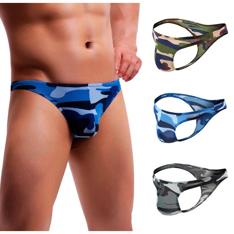 

Sexy Mens Thongs Camouflage G-String Underwear Gay Pouch Bulge Jockstrap Low Waist Briefs Mens Tanga Bikinis Sissy Panties Under, Blue