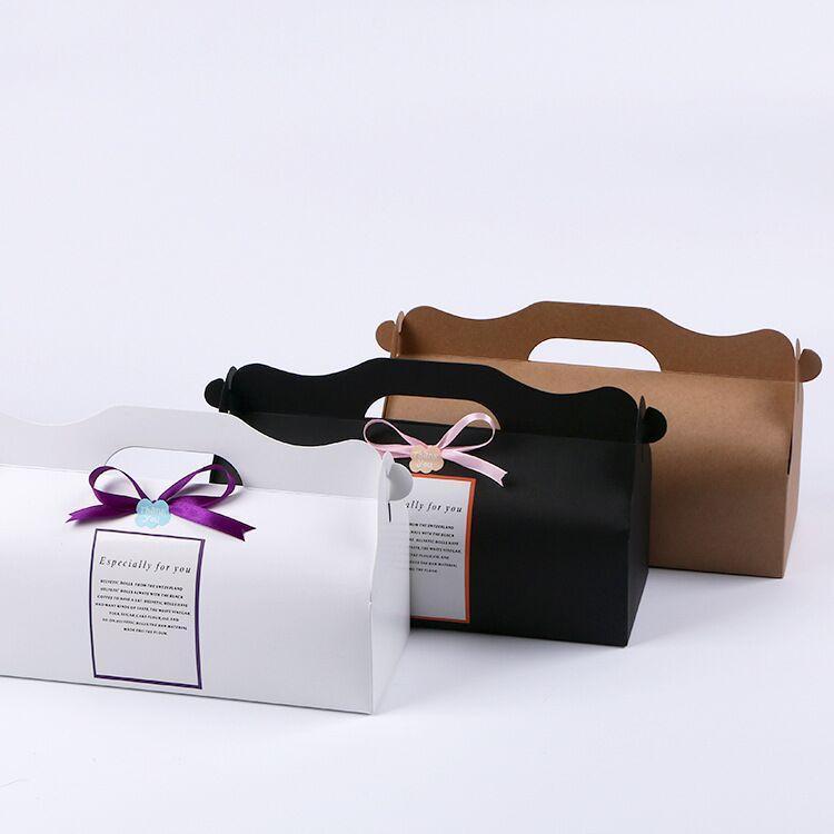 

100pcs 27.5*10.5*7.5cm Kraft Card Paper DIY Party Muffin Cake Box With Handle Cupcakes Holder Packing Free Shipping wen46321