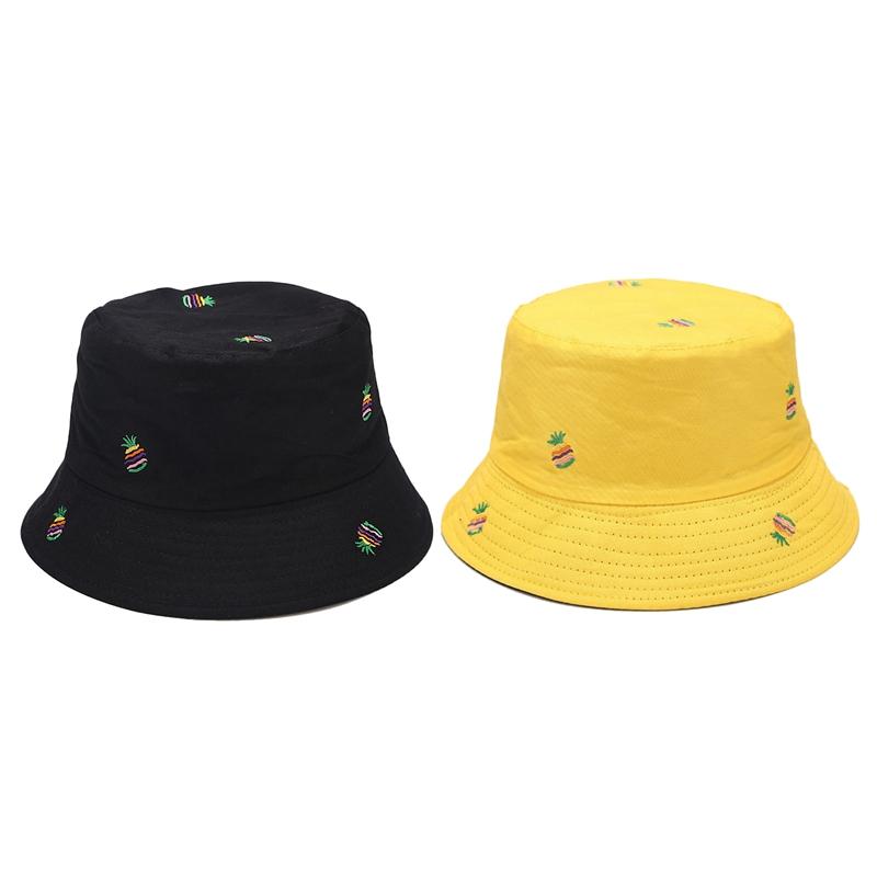 

Pineapple Pattern Embroidery Panama Fashionable Hats Men and Women's Summer Outdoor Children Hip-Hop Fisherman Hats, Black