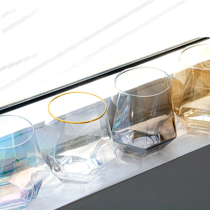 

300ml Glass Wine Glasses Milk Cup Colored Crystal Glass Geometry Hexagonal Cup Phnom Penh Whiskey Cup DHD36 High Quality M2
