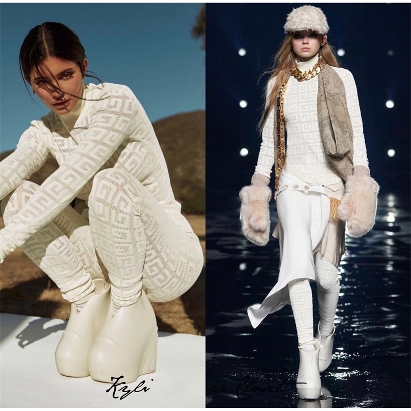 

2021 autumn and winter high neck jacquard knitted bottoming shirt women, hollow mesh slim-fit pullover long-sleeved T-shirt 220217, White pants