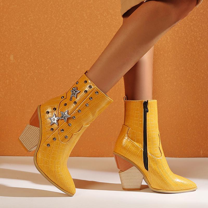 

2020 Women Warm Fur Ankle Cowboy Boots White Yellow Wedges 10cm High Heels Boots Crystal Rivet Plus Size Botas Mujer Invierno, Black