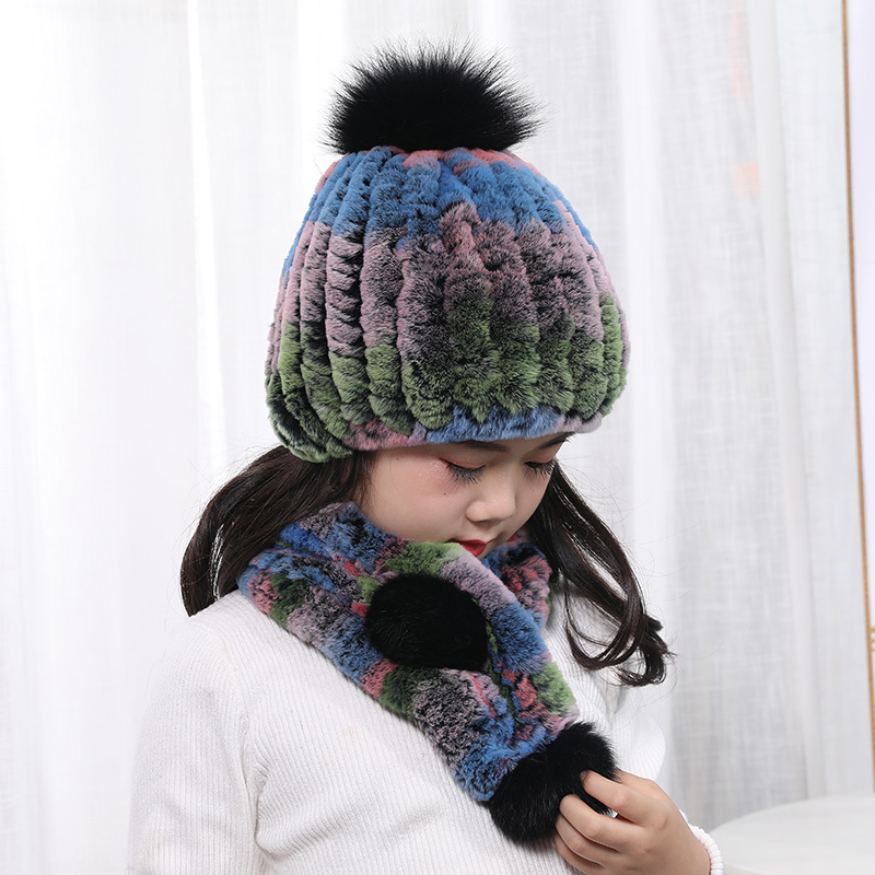 

Rex Rabbit Winter Scarf Hat Made Bed of Hot Korean Wool Children's Choice Bib R7r2, Photo color