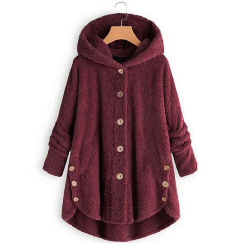 

My-Love Autumn Winter Jacket Female Coat Casual Soft Hooded Pocket Fleece Plush Warm Faux Fur Fluffy Women Jacket Size -5XL, Pink