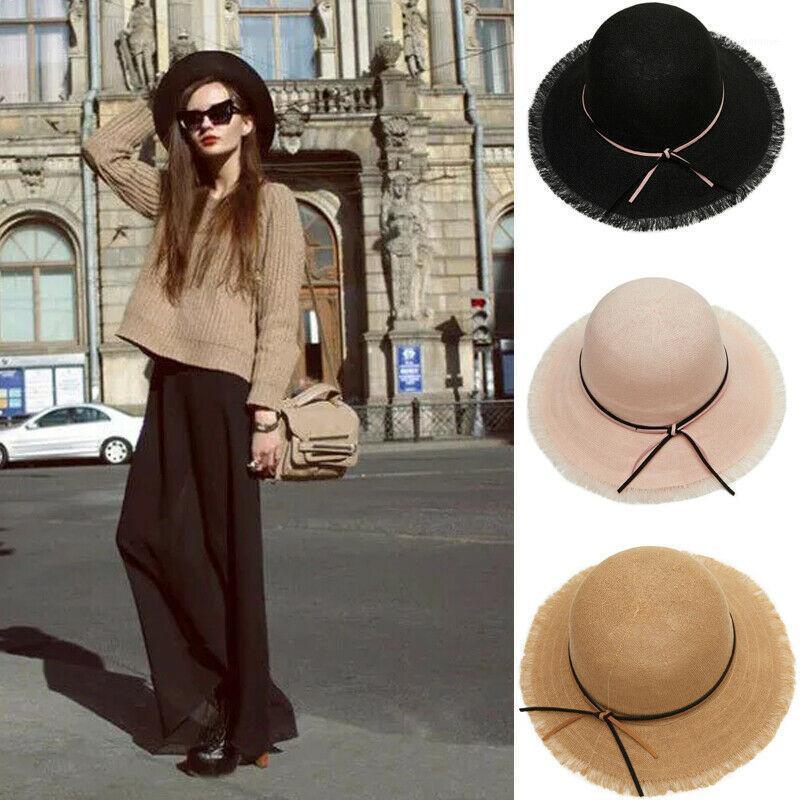 

Women Ladies Summer Big Wide Brim Straw Hat Floppy Beach Sun Foldable Cap1, Black