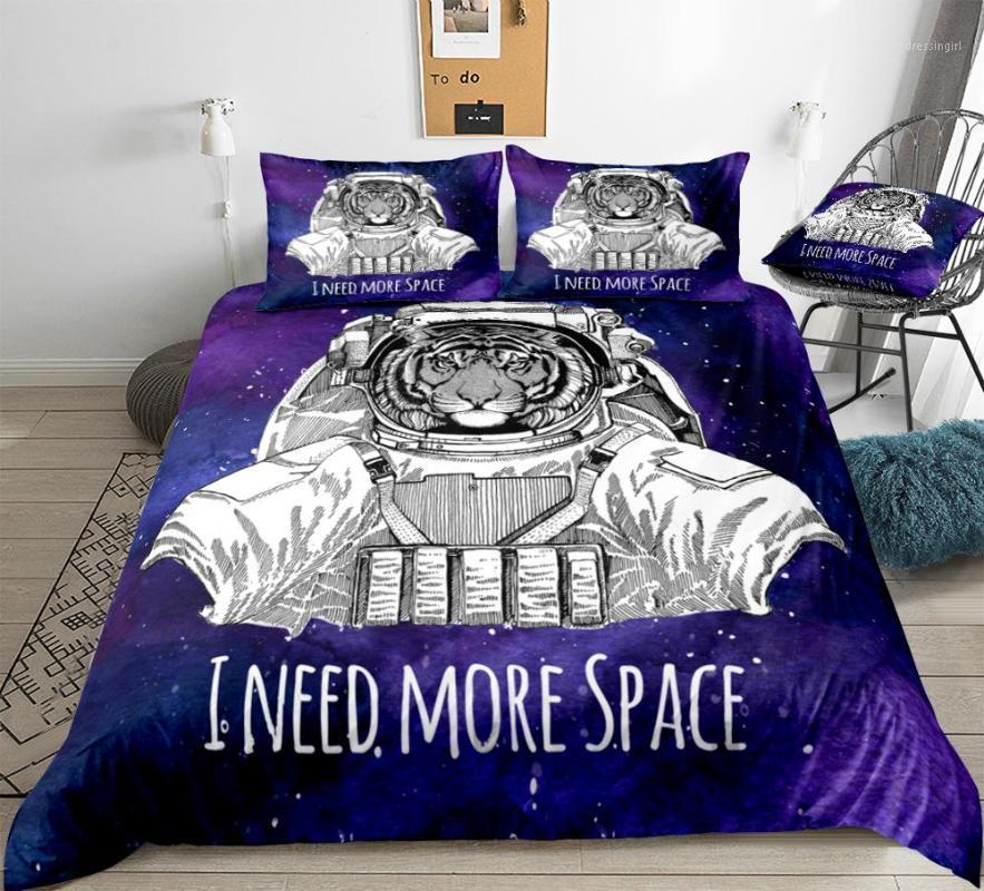 

Tiger Bedding Astronaut Bed Set Animal Astronaut Duvet Cover Set Purple Galaxy Bed Linen Microfiber Girls Boys Kids Bedding1