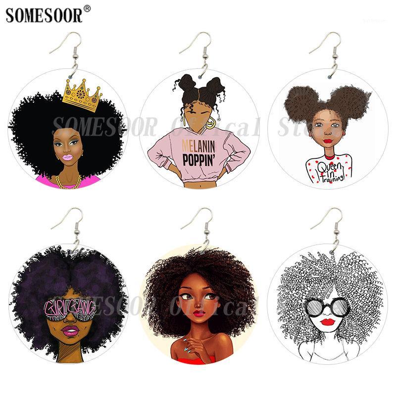 

SOMESOOR Black Girl Gang Afro Queen Wooden Drop Earrings Melanin Poppin Cruly Natural Hair Customized Wood Dangle For Women Gift1