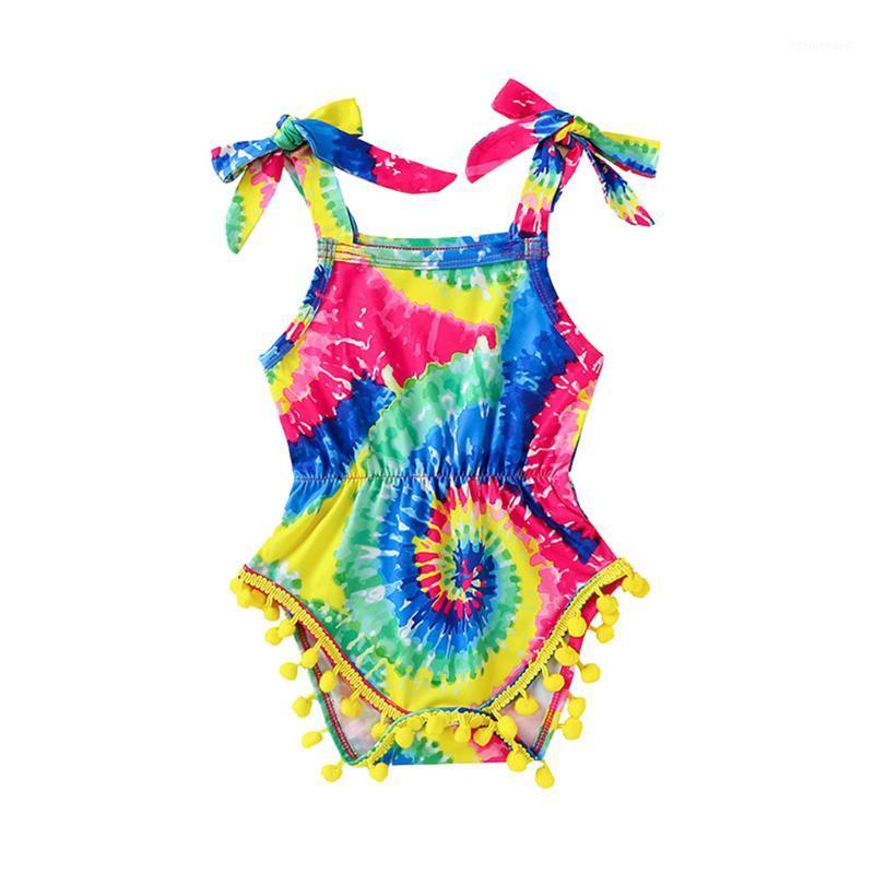 

SAGACE Newborn Bodysuits Girls Baby Rainbow Tie-Dyed Print Tassel Jumpsuit Romper Summer Sleeveless Outfits Clothes Sets1, Multi