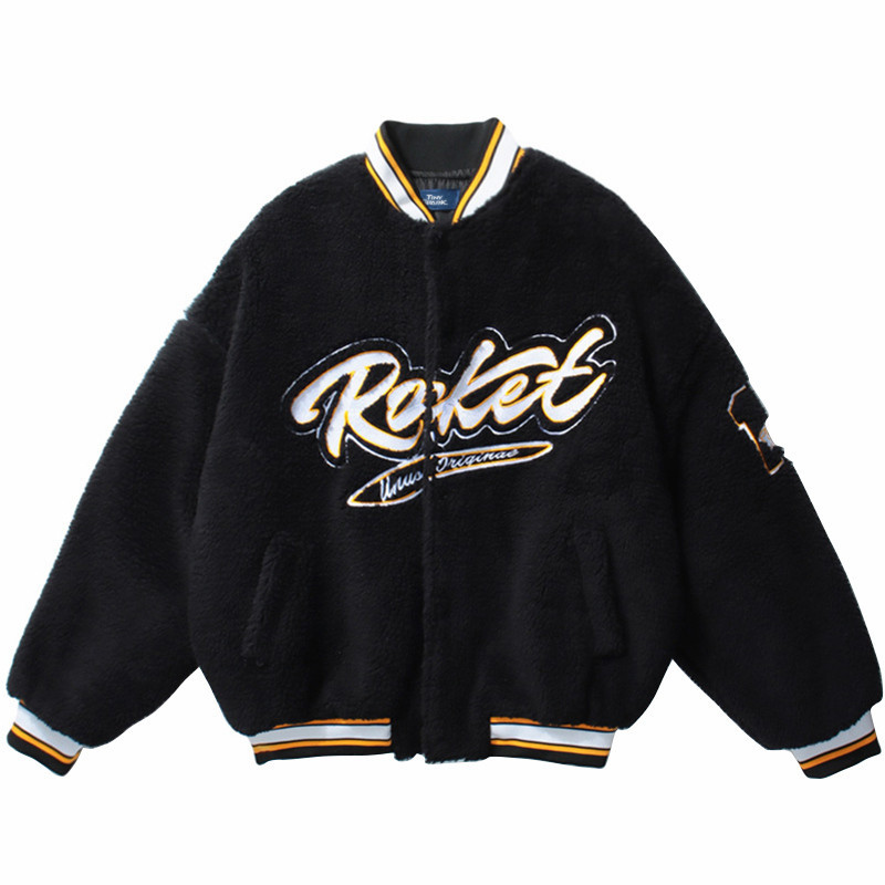 

2020 Lamb Wool Letter Baseball Winter Hip Streetwear Hot Jackets Fashionable Men's Clothing Outwear 4f69, Orange.