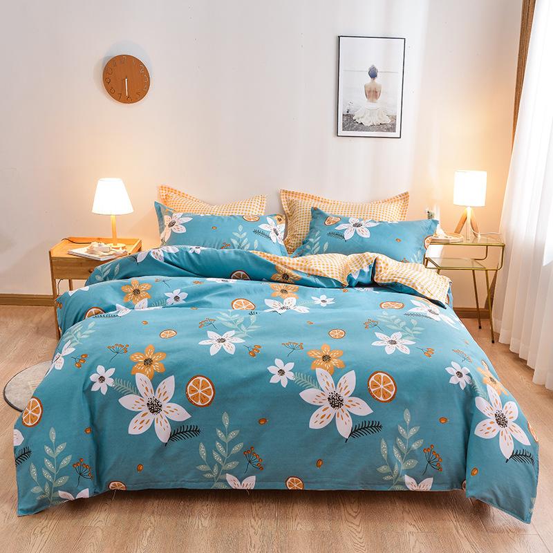 

Home Textile Double Single Bedding Set 4pcs Modern Flowers  Queen Size Flat Sheets Pillowcases Comforter Duvet Cover, 006