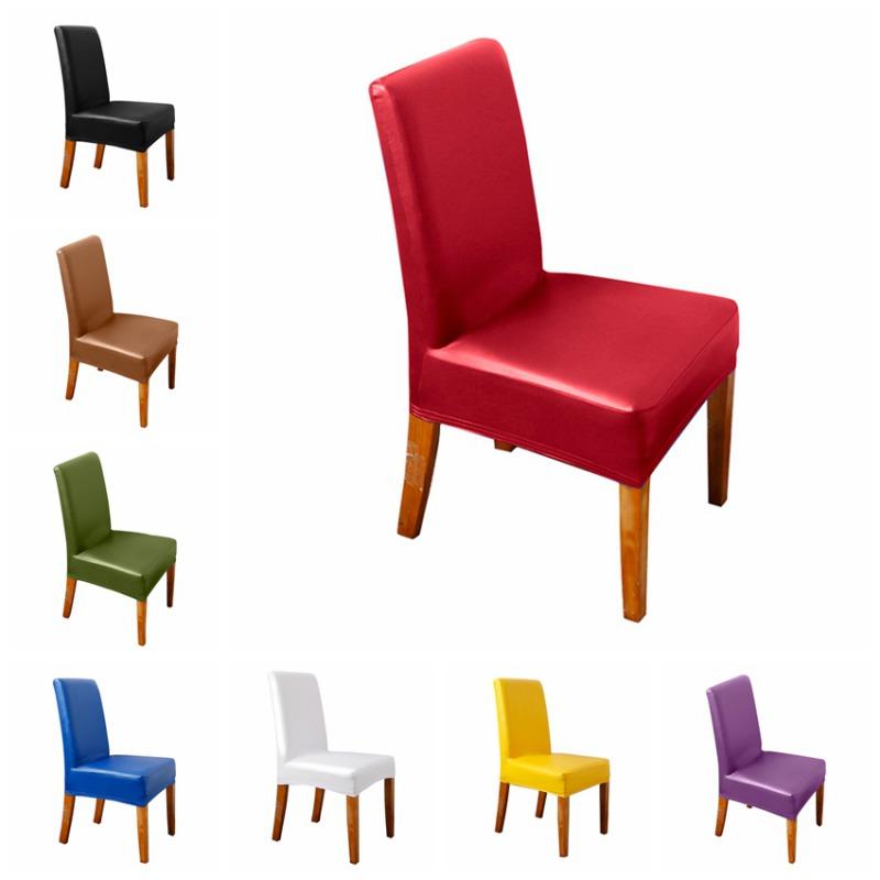 

PU Leather Fabric Solid Color Chair Cover Waterproof Dining Seat Chair Covers Hotel Banquet Wedding Seat Covers Protector