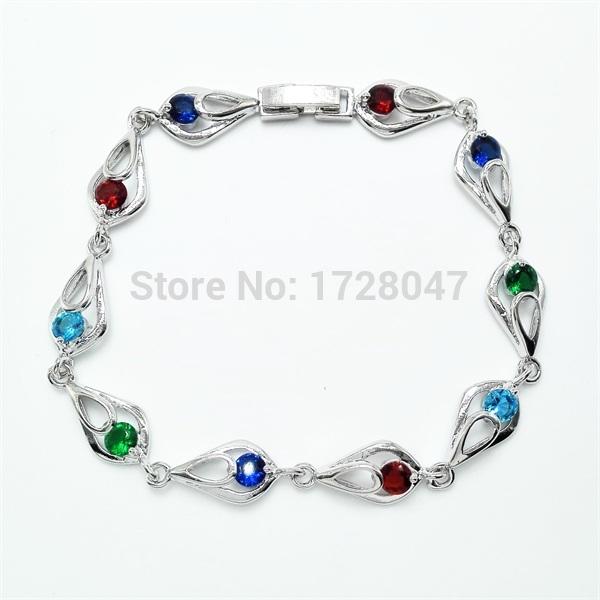 

free shipping zircon bracelet&bangles women korean luxury wedding jewelry Rhodium plated Multicolor crystal bracelet