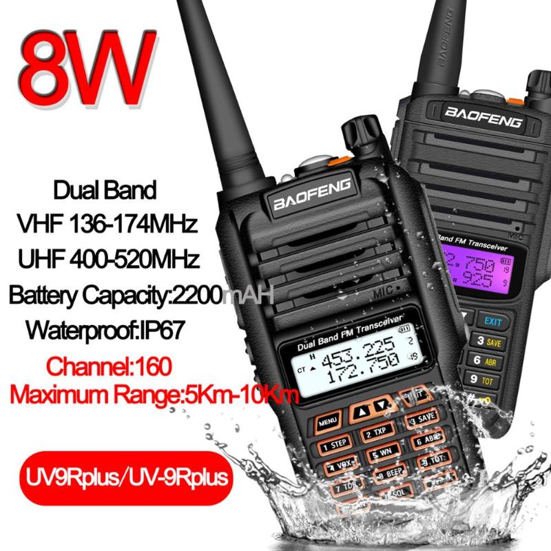 

UV-9R Plus Waterproof Walkie Talkie 8 Watts Two Way Radio Dual Band Handheld 10km long range UV9R CB Ham portable Radio