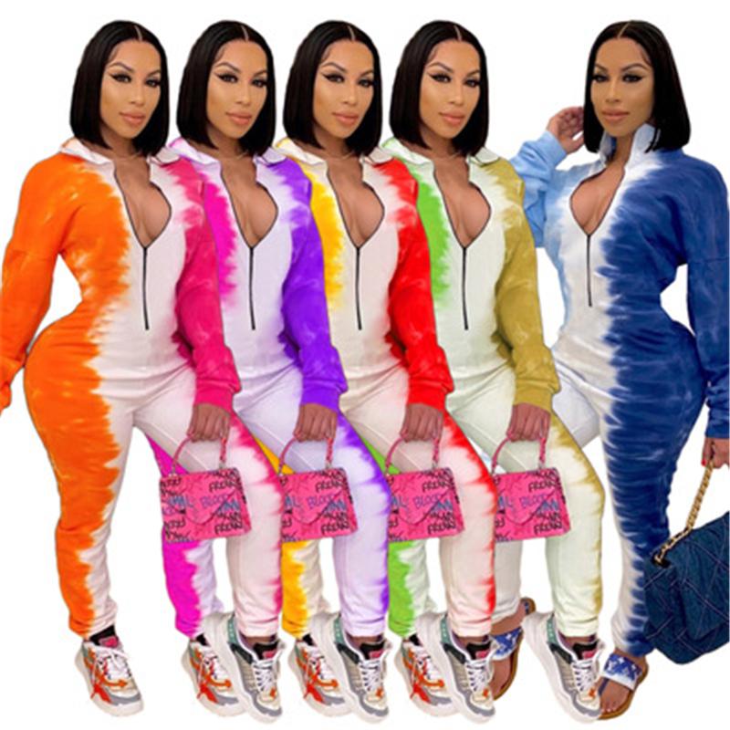 

Women Multicolor Printing Rompers Fashion Trend Long Sleeve V-Neck Tops Pant Skinny Jumpsuits Designer Winter Female New Slim Casual Rompers, Yellow