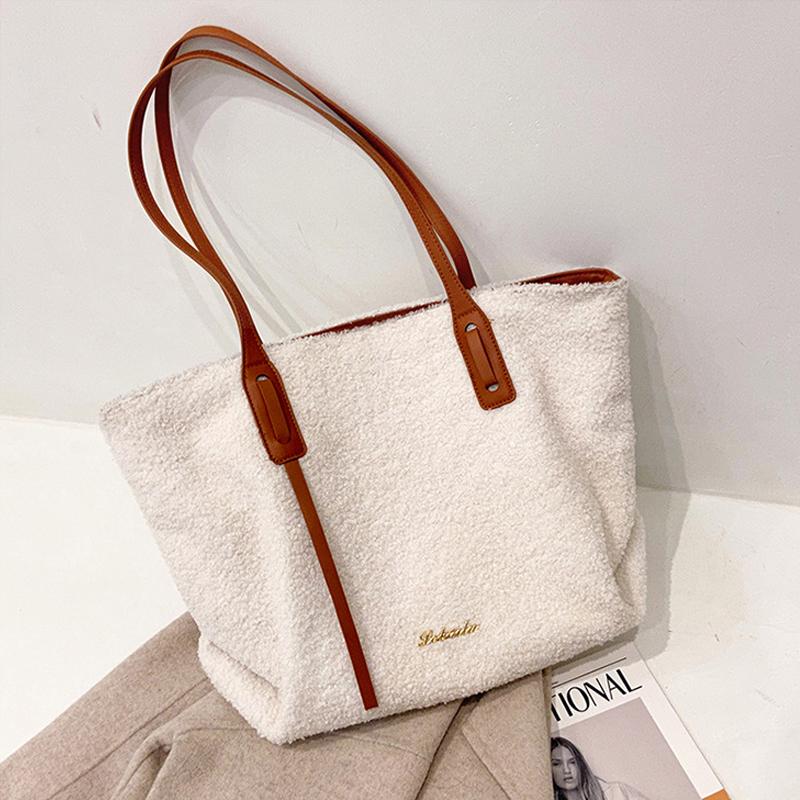 

Fashion Women Shoulder bag Artificial Lamb Wool Ladies Tote Handbags Large Capacity Female Underarm Bags Travel Casual Tote, Black