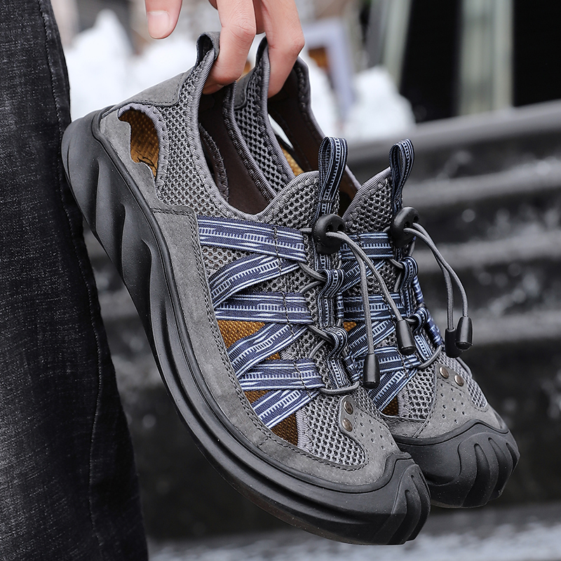 

male will see Classic comfortable men's shoes genuine leather big soft in the open Roman sandals JXSJ, Gray