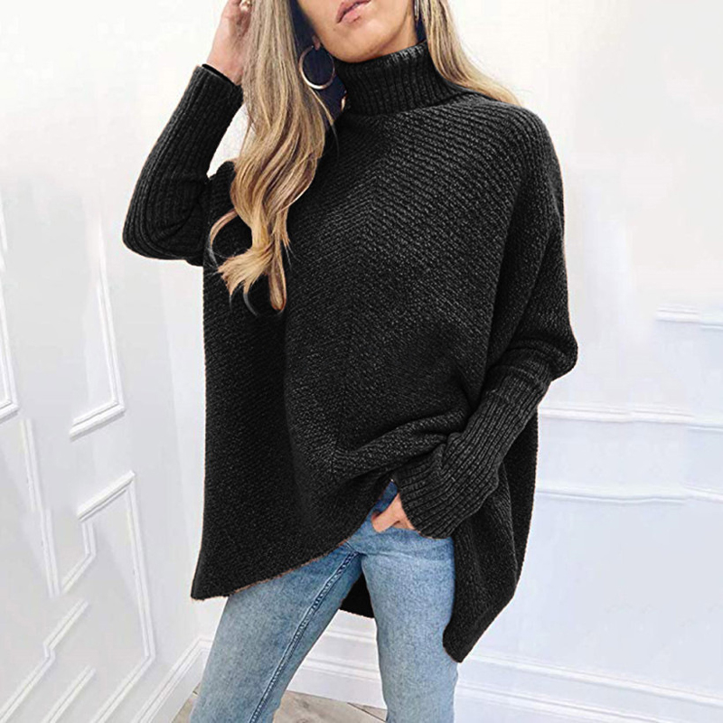 

Women' Turtleneck Sweater New Long-sleeved Solid Color Button Irregular Hem Autumn Winter Fashion Casual Daily Warm Jumper, White