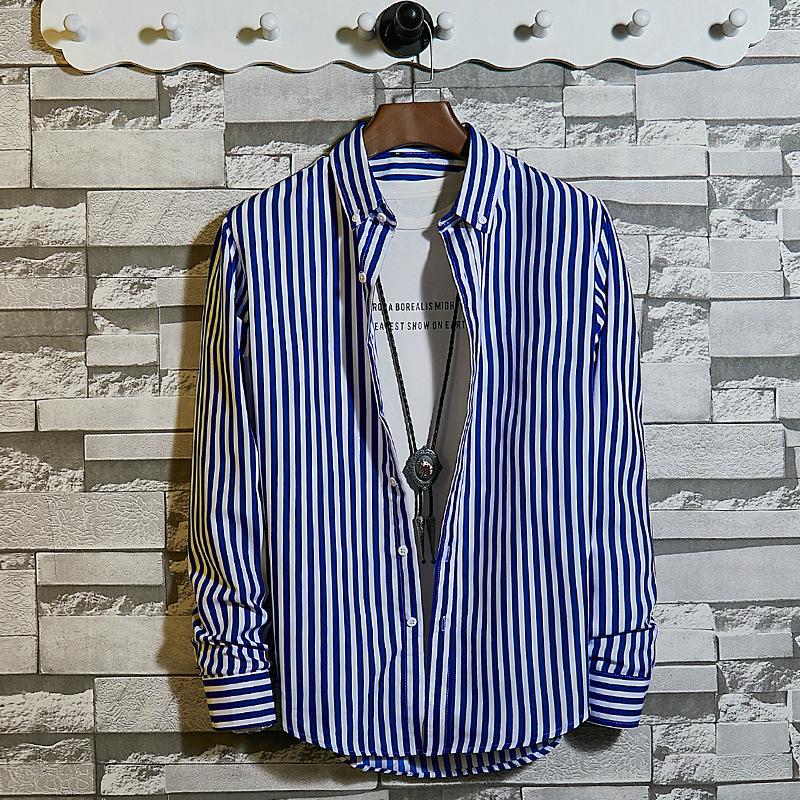 

Men's Long Sleeve Stripe Business Casual Men's Shirt Korean Slim Fashion Shirt Teens Streetwear Plus Size 5XL, Black