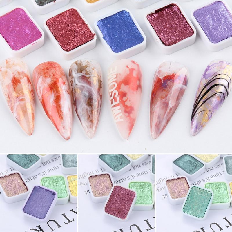 

6/12 Colors Glitter Pearl Solid Watercolor Paint Metallic Blue Purple Nail Chrome Pigment Aquarela Set DIY Manicure Decor fashio