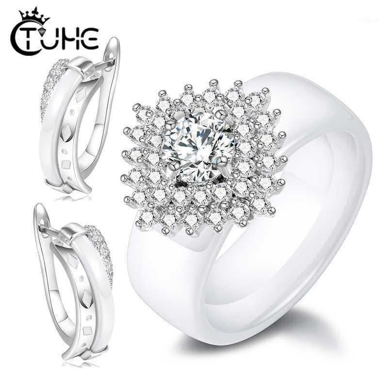 

Earrings & Necklace Women Bridal Jewelry Sets Wedding Geometric Crystal Silver Color Healthy Rings Stud Women1, As pic