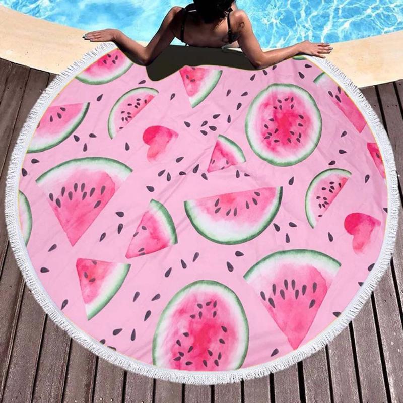 

Towel 150cm Outdoor Fruit Watermelon Series Swimming Bath Sport Beach Round Microfiber Yoga Blanket, 10