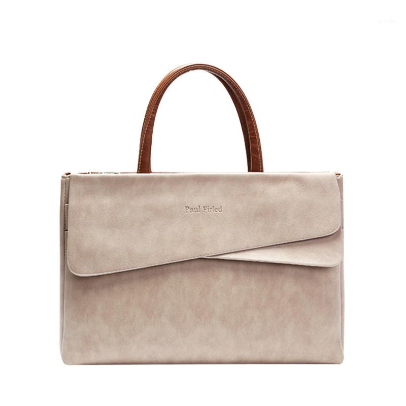 

2020 New Computer bag Fashion Business One Shoulder Bag Solid Color Large Capacity Briefcase1, Khaki 12 inches