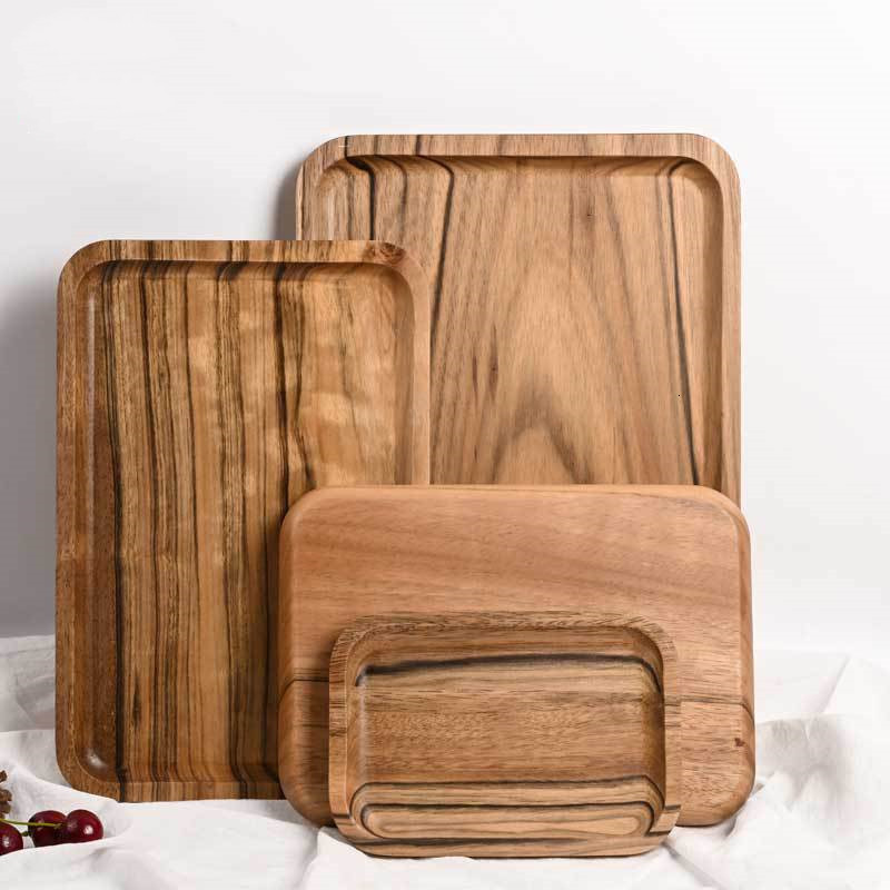 

2021 New Japanese Rectangle Pan Fruit Dishes Saucer Tea Tray Dessert Dinner Bread Wood Plate Zuio