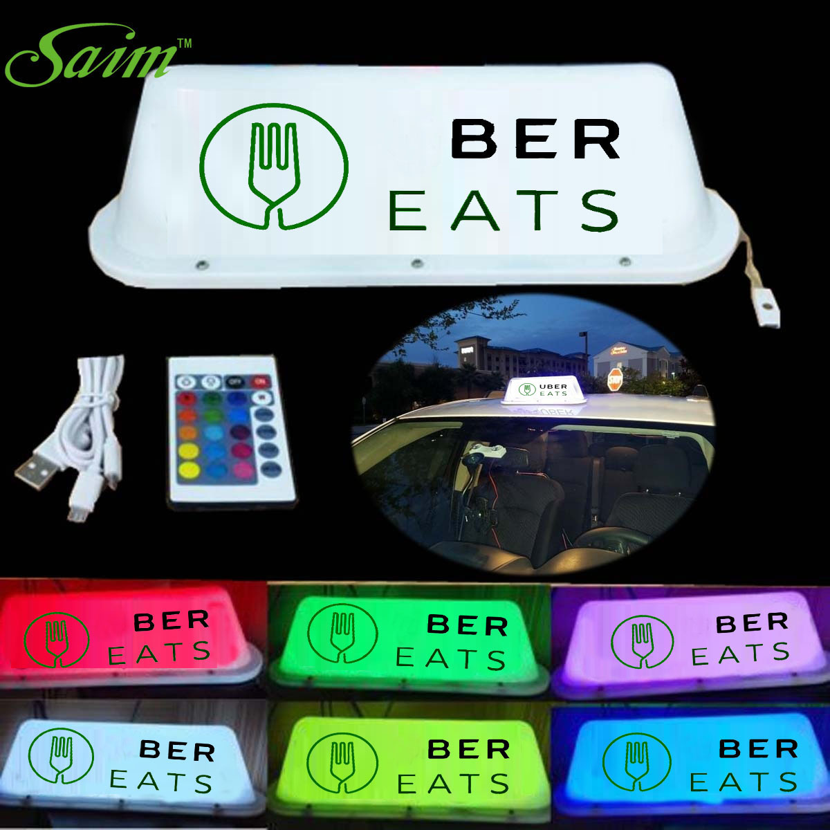 

UB EATS Sign Wireless Car Badges Taxi Cab Roof Top Topper Light Lamp Bright LED for drivers