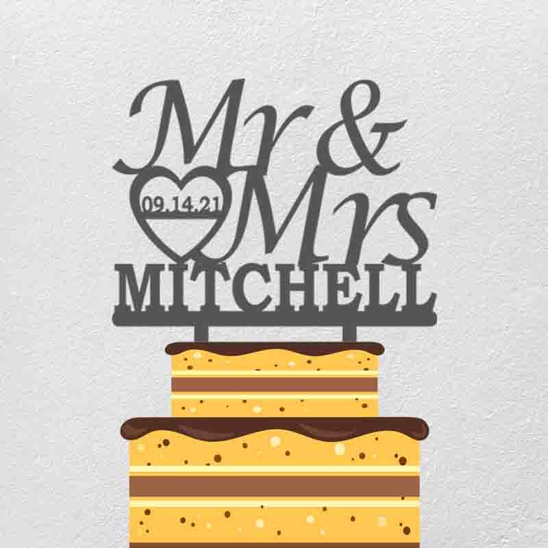 

Personalized Wedding Cake Topper Custom Mr Mrs Name Wedding Date Cake Decoration Topper