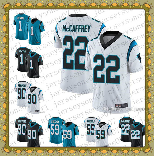 

Men's Youth Carolina Panthers 1 Cam Newton 22 Christian McCaffrey 59 Luke Kuechly 90 Julius Peppers white Football Jerseys, Black