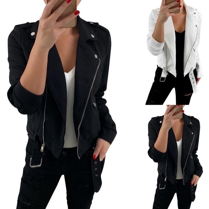 

Spring Autumn New Short Polyester Soft Thin Jacket Women Fashion Zipper Motorcycle Long Sleeve Jacket Ladies Basic Street Coats, Gray