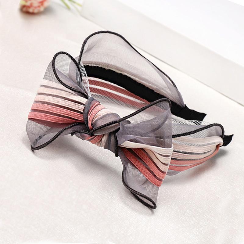 

Sweet Ladies Striped Mesh Bow Headband Child Hair Accessories Wholesale Korea Knotted Hair Bow Hairband for Girls