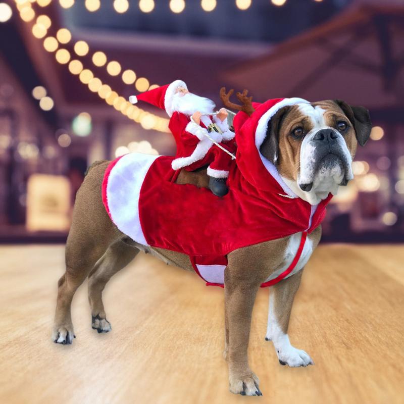 

Christmas Dog Clothes For Small Dogs Santa Claus Riding a Deer Jacket Coat Christmas Dog Apparel Costumes Funny Warm Pet Outfit, Red