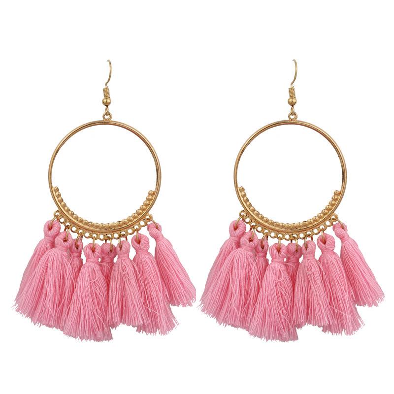 

New Ethnic Bohemian Tassel Earrings for women Exaggerated Big Circle Long Fabric Hook Drop Earrings Fashion Jewelry Party Gift