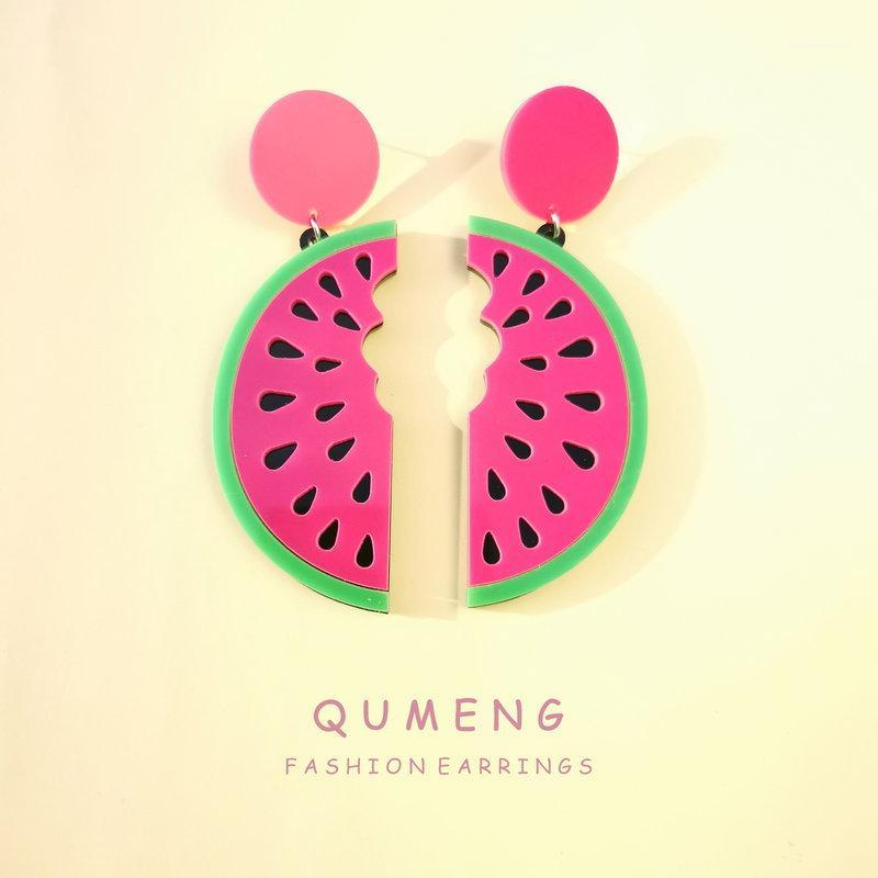 

QUMENG 2020 Summer Fashion Acrylic Fruit Watermelon Big Earrings For Women Punk Hip Hop Long Earrings Fashion Party Club Jewelry1