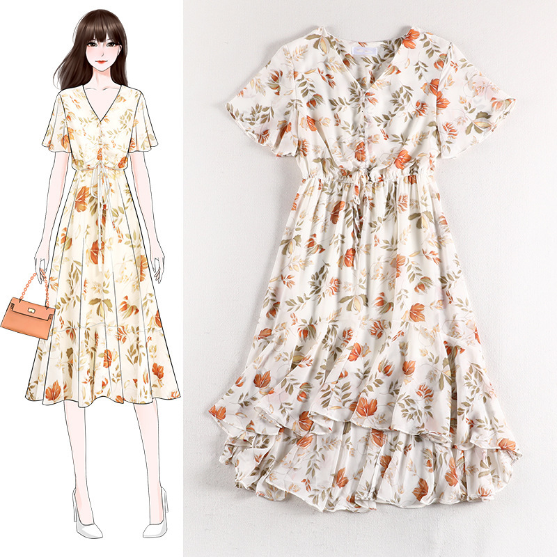 

summer Large Floral Chiffon Irregular 10647 Garments for Woman 2021 Dressed Indefinitely 5zr4, Blue